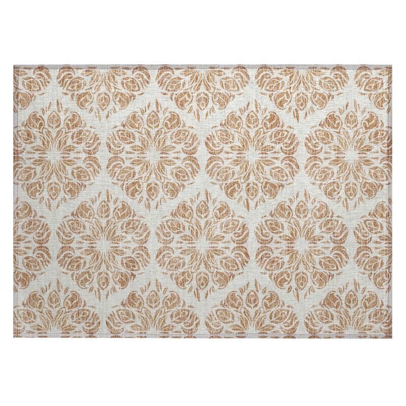 Machine Washable Indoor/ Outdoor Damask Pearl Chantille Rug
