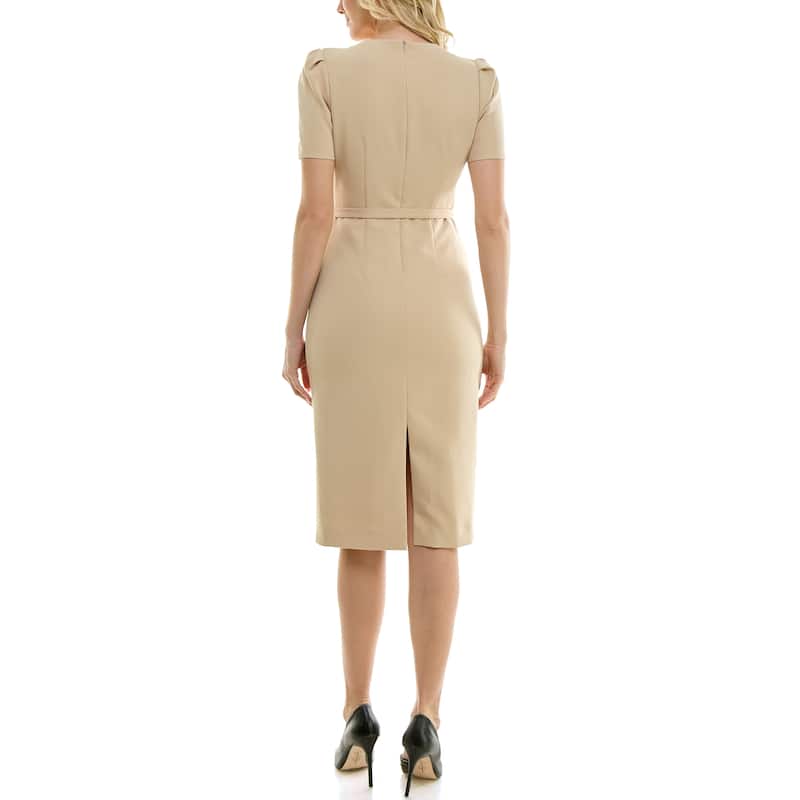 Nicole Miller Peplum Belted Portrait Neckline Twill Dress