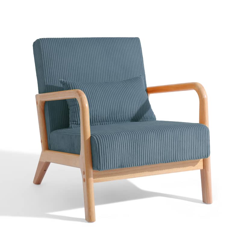 25" W Mid Century Upholstered Wood Accent Chair with Pillow set of 2