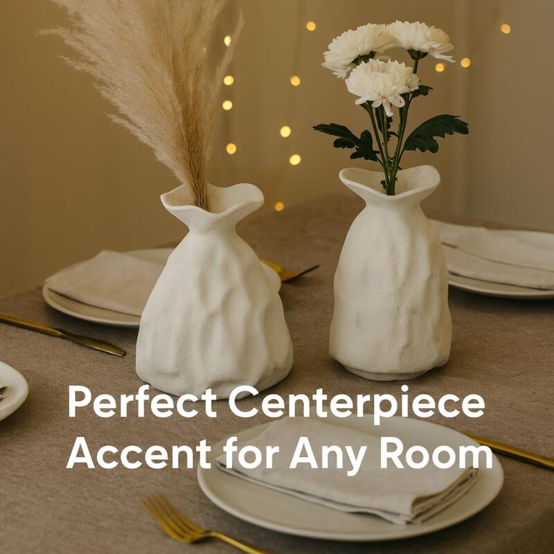 ARIA HOME White Ceramic Vase Artistic Paper Bag Inspired Design Set of 2