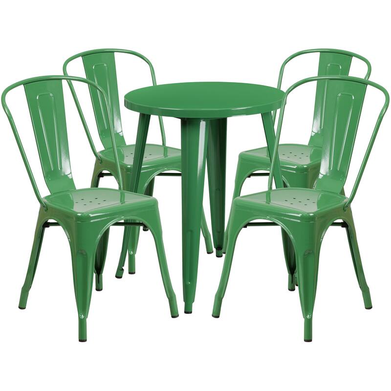 24'' Round Metal Indoor-Outdoor Table Set with 4 Cafe Chairs