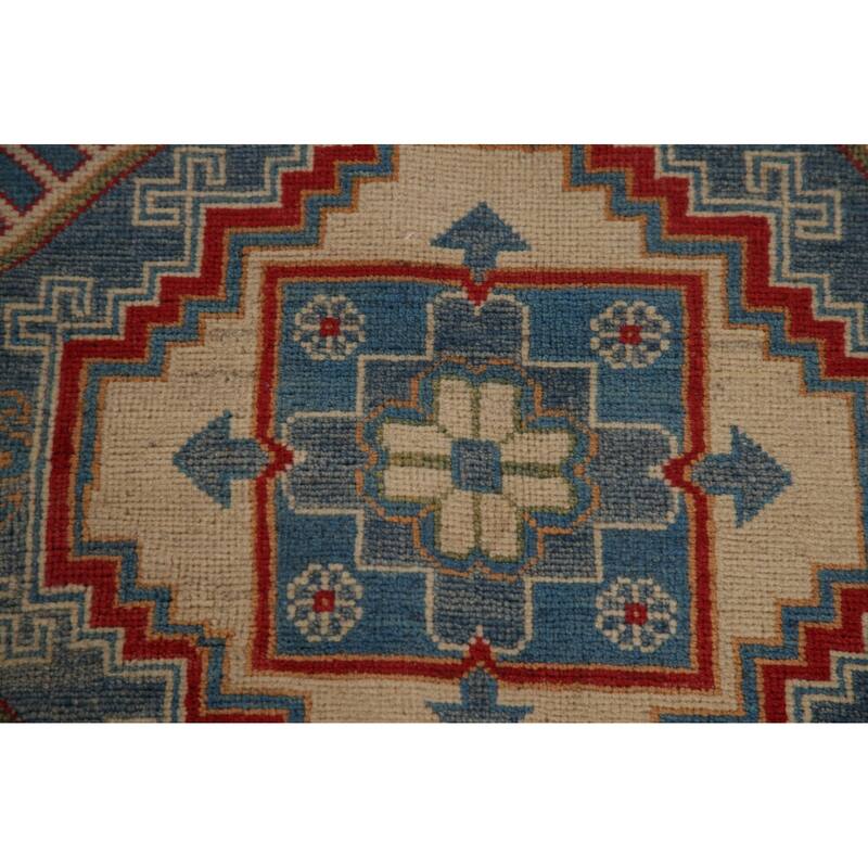 Blue Geometric Kazak Area Rug Handmade Wool Carpet - 8'0" x 9'10"