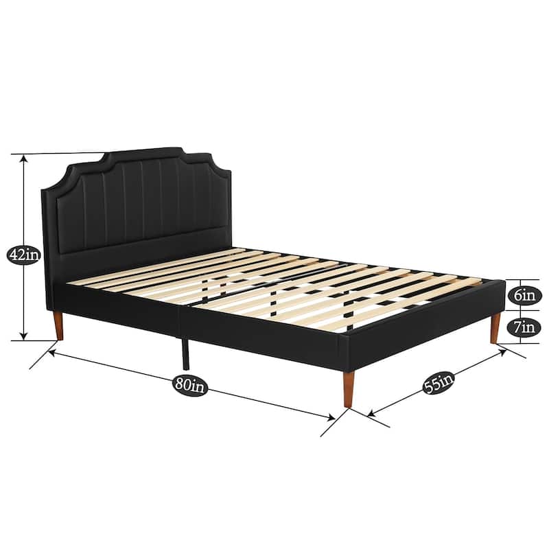 Javlergo Faux Leather Upholstered Platform Bed Frame, Full Bed Frame, Mattress Foundation with Wood Slat Support