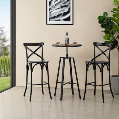 Glitzhome Industrial Modern Adjustable Bar Table Rustic Steel 3-Piece Pub Sets