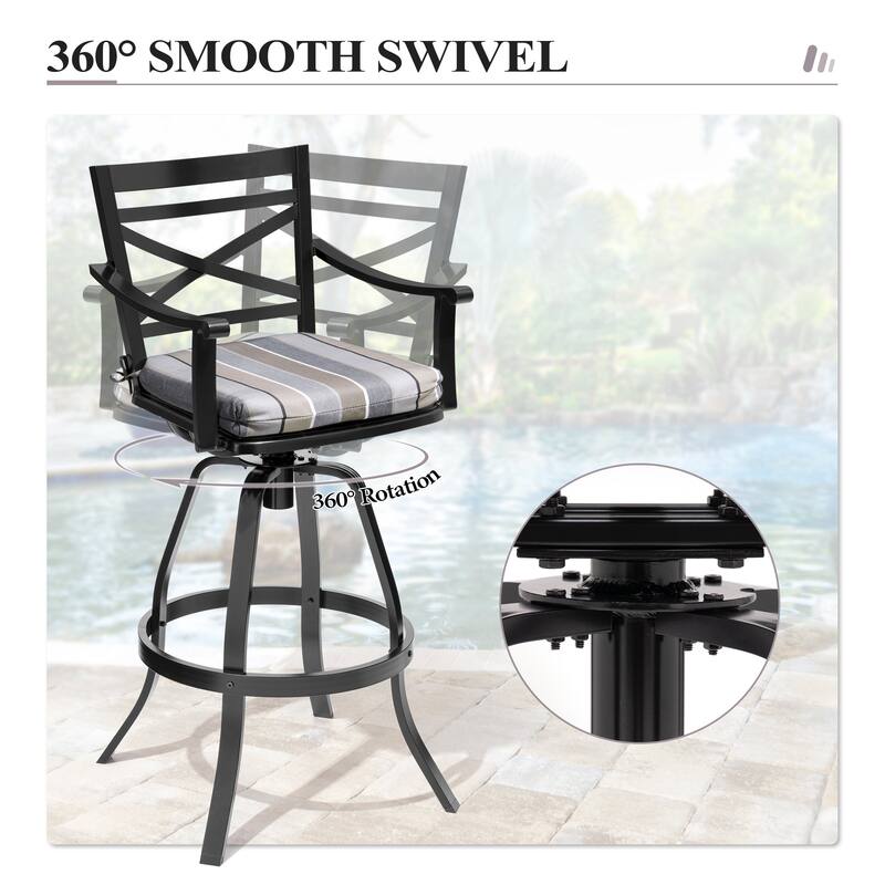 Outdoor Bar Stools Patio Cast Aluminum Swivel Barstools with Sunbrella Cushion