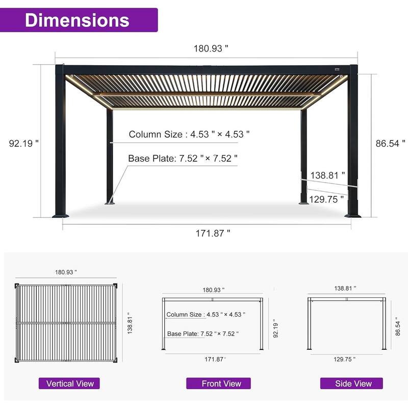 PURPLE LEAF Solar Louvered Pergola with LED String Lights Aluminum Outdoor Pergola with Adjustable Roof for Patio Garden