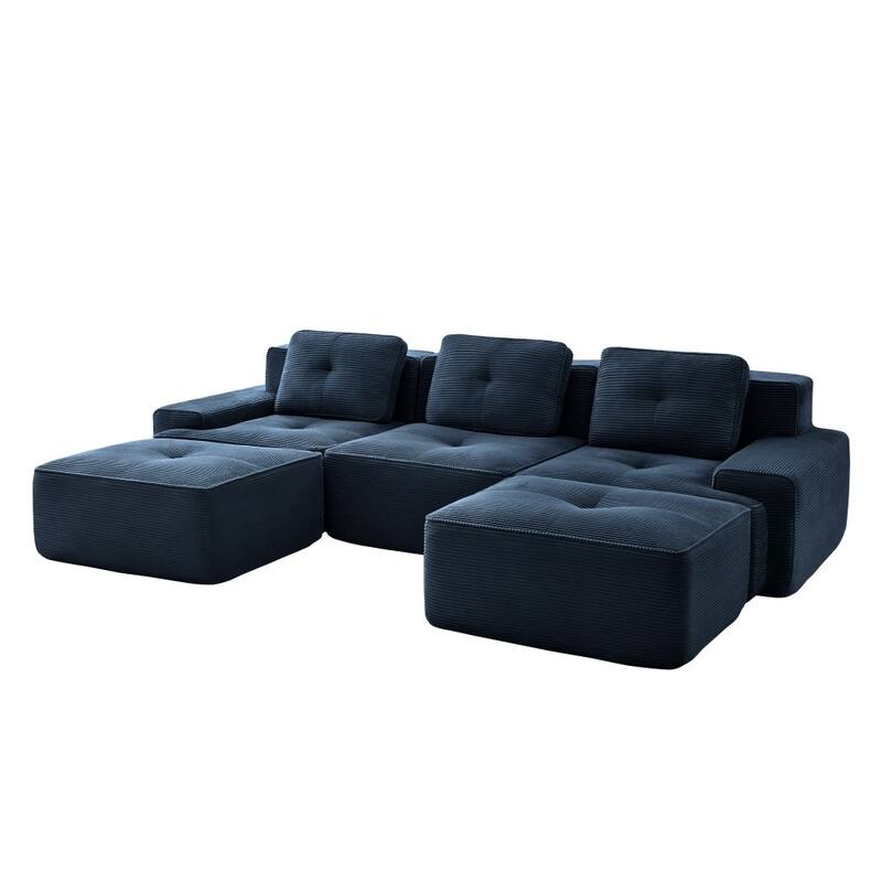 117.3" Minimalist Corduroy Modular Sectional Sofa with Ottomans for Living Room
