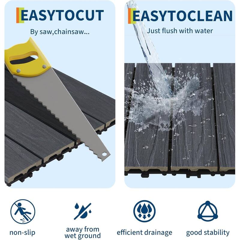 Interlinked-Style Composite Deck Tiles 12"x12"