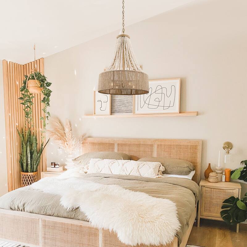 4-Light Golden Farmhouse Wood Bead Chandelier