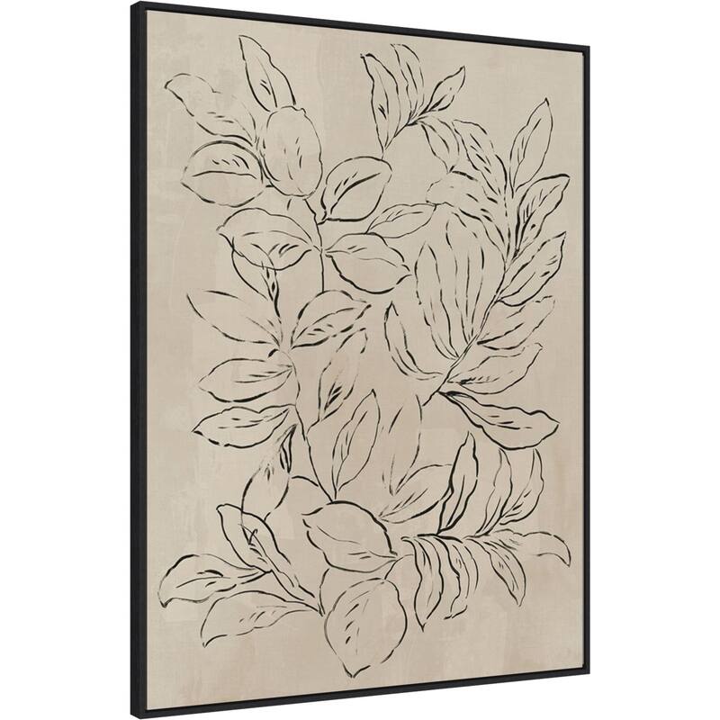 Outlined Leaves II by Asia Jensen Framed Canvas Wall Art Print - Sylvie Black