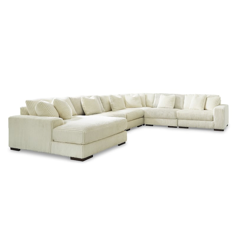 Signature Design by Ashley Lindyn Ivory 6-Piece Sectional with Chaise - 173"W x 134"D x 38"H