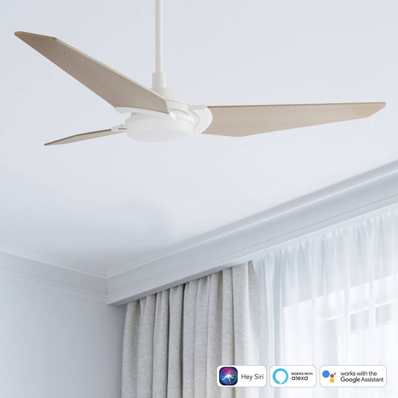 Bovard 56-inch Indoor/Outdoor Smart Ceiling Fan, Dimmable LED Light Kit & Remote, Works with Alexa/Google Home/Siri - White/Wooden