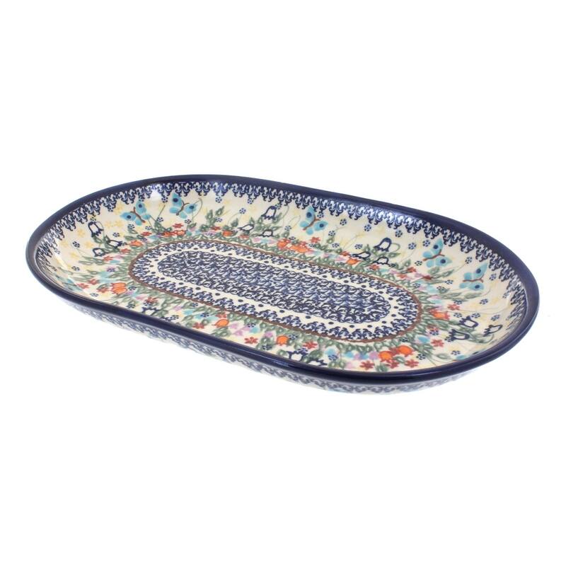 Blue Rose Polish Pottery 116 Vena Large Oval Serving Dish - Garden of Eden