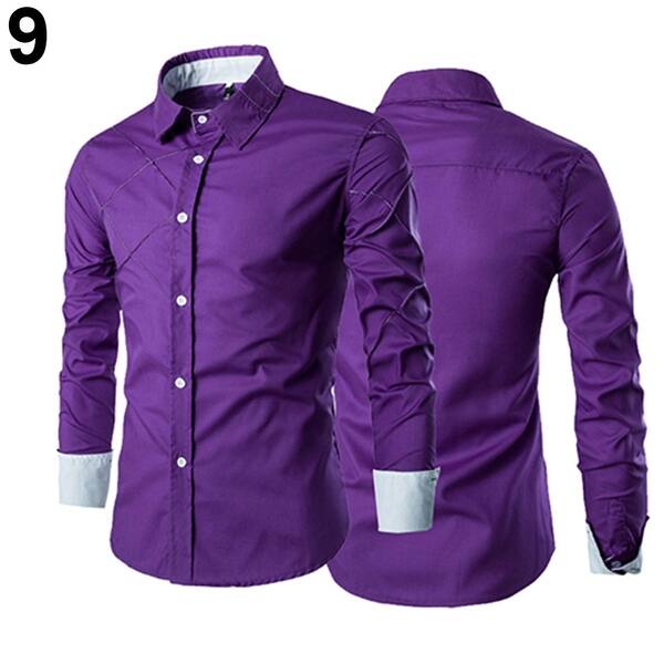 Shop Men S Casual Business Buttoned Long Sleeve Grid Slim Fit