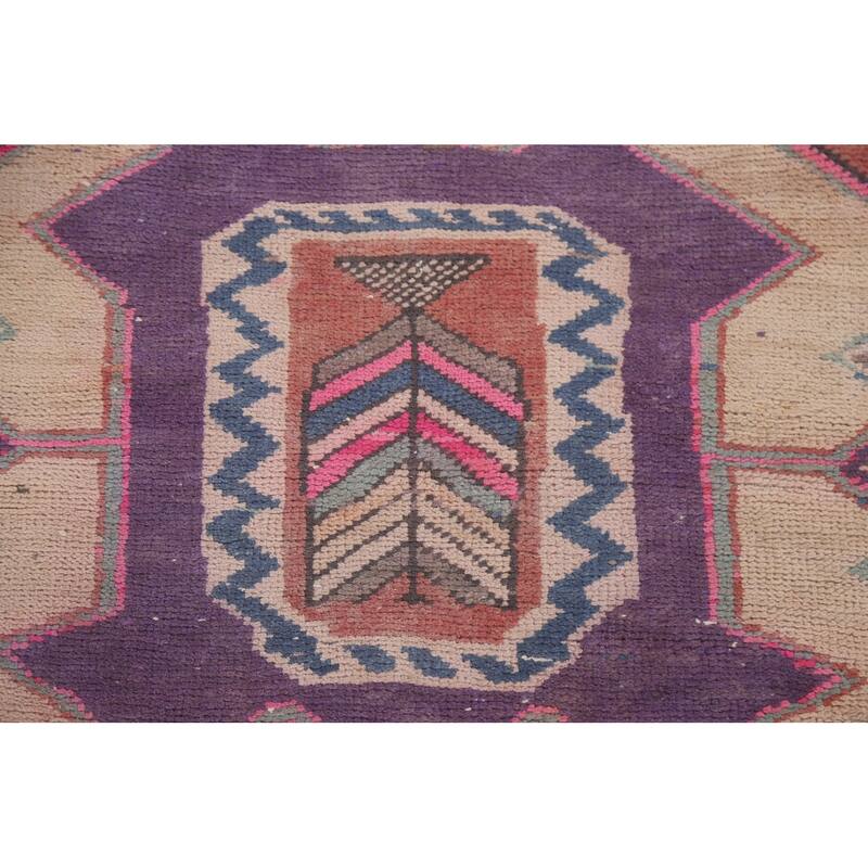 Hand Knotted Oriental 100% Wool Carpet Traditional Geometric Purples Meshkin Runner Rug - 10' 4'' X 4' 4''