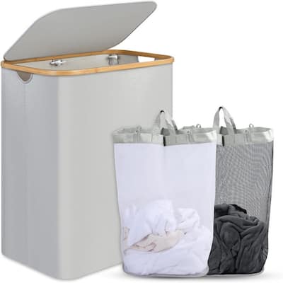 Double Laundry Hamper with Lid - 22.4"L x 14.6"W x 29.1"H