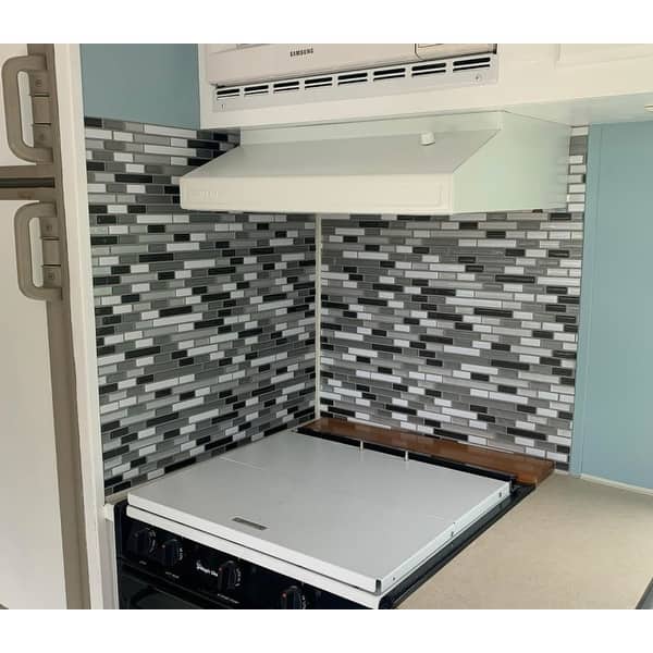 Art3d 12 X12 Vinyl Peel And Stick Kitchen Backsplash Tile Mist Grey Overstock 31455843 Colour beige black blue bronze brown cream gold green grey orange pink purple red silver white yellow. art3d