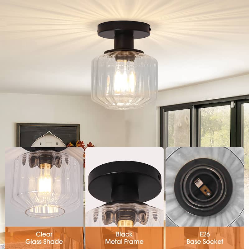 5.9" Wide Modern Black Glass Semi Flush Mount Ceiling Fixture - D 5.9" x H 7.5"