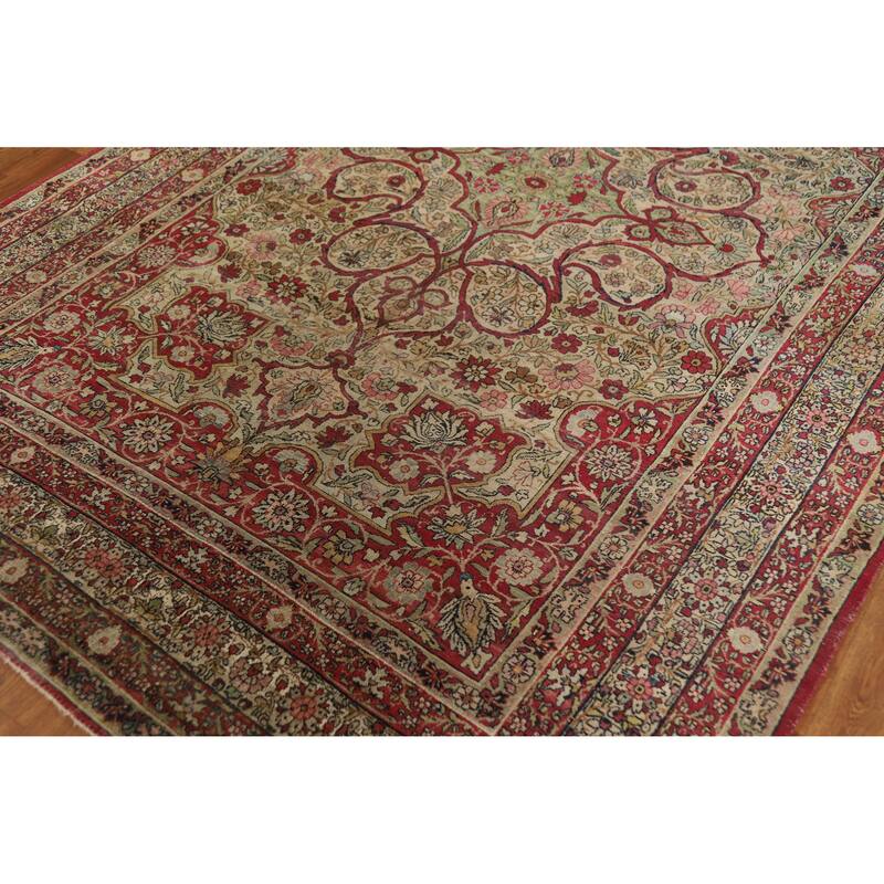 Hand Knotted Oriental 100% Wool Carpet Traditional Floral Beige & Ivories Kerman Area Rug - 9' 4'' X 6' 3''