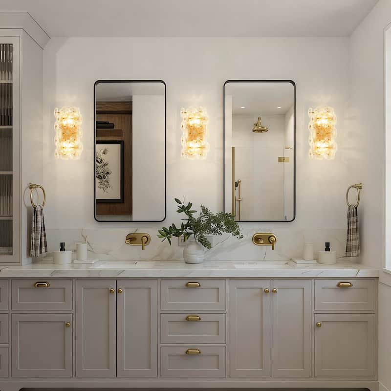 Starsky 2-Light Gold Floral Glass Wall Sconce ,Decorative Wall Lamp with Textured Glass Shade for Indoor Spaces