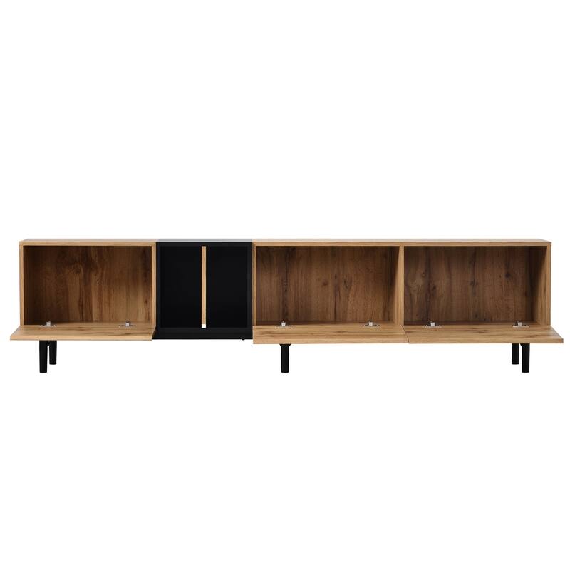 3 Doors Wood TV Stand for 80" TV, Rectangle Media Console Table with Open Storage, Entertainment Center with 3 Cabinet