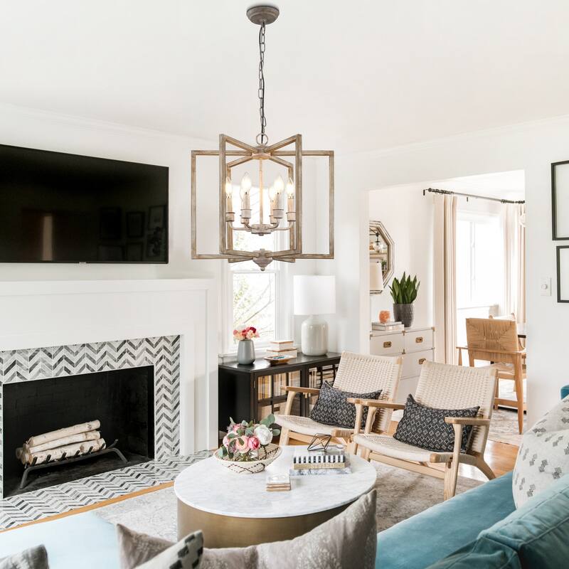 Bella Depot 15.7" 6-Light Wood Chandelier Adjustable Pendant Light for Dining Room Bedroom