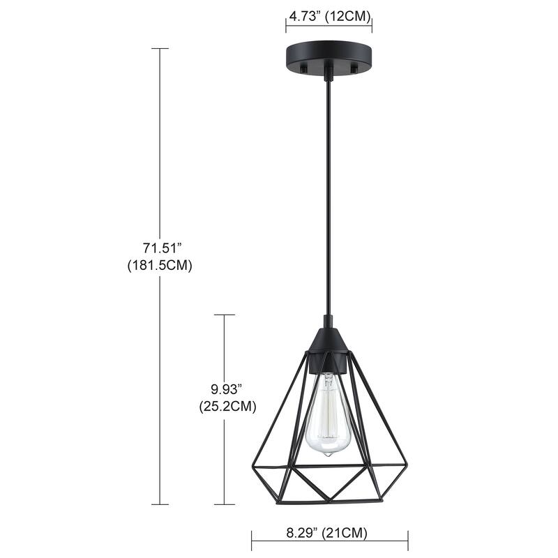 1-light pendant with black finish and steel cage shade