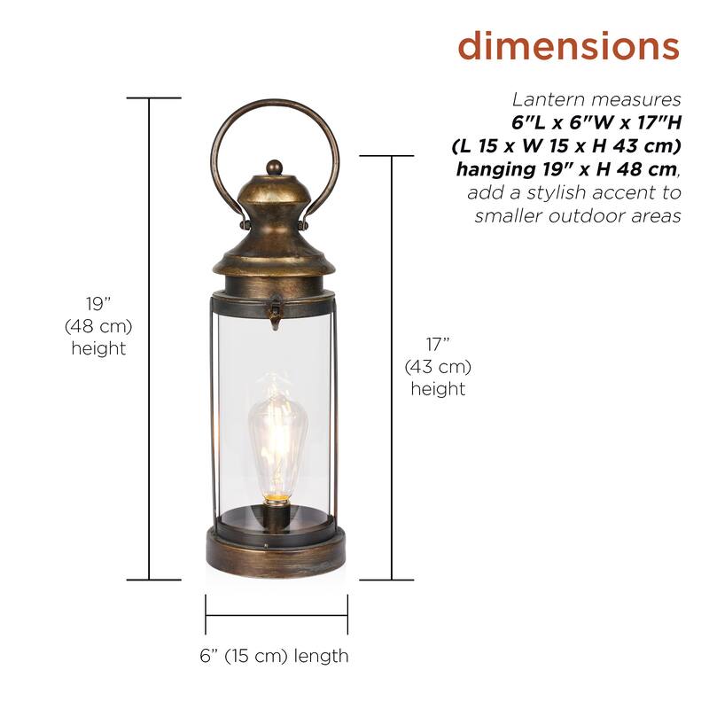 Gold Metal and Glass Lantern with Warm White LED- Small