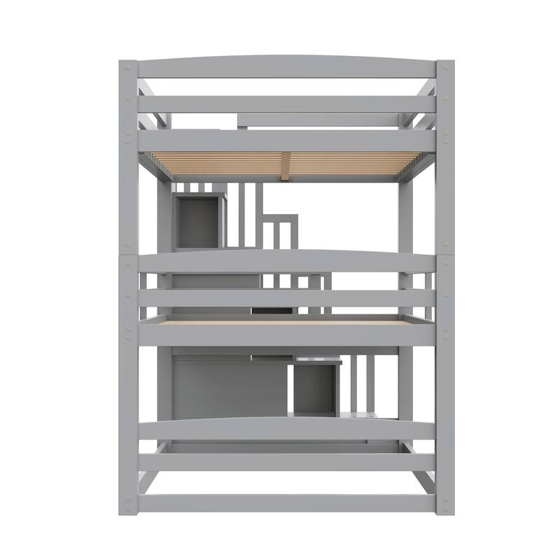 Full Size Triple Bunk Bed with Convertible Platform Bed & Storage Staircase by Harper&Bright Designs