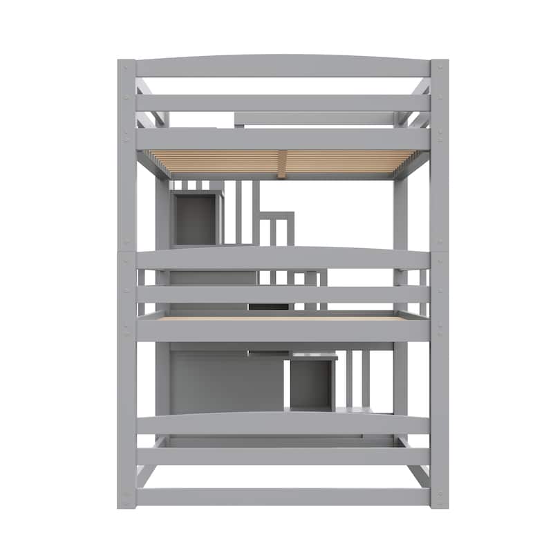 Separate Design Triple Bunk Bed with Storage Staircase, Converts to Bunk Bed and Platform Bed