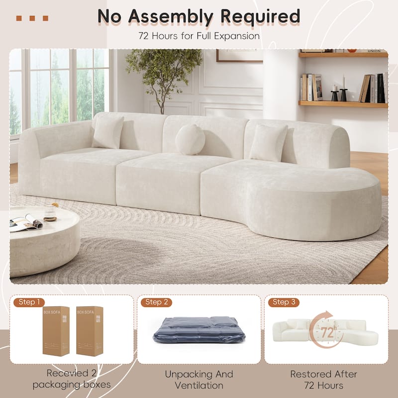 Christopher Knight Home - Curved 140" Upholstered Sectional Sofa with High-Density Fully Compressed Sponge and Chaise Lounge