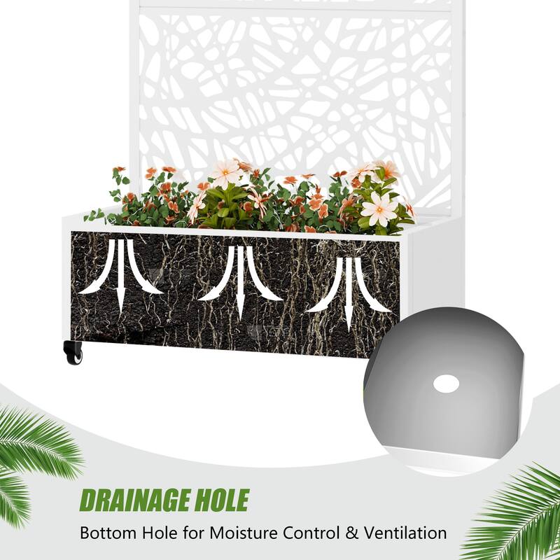 Metal Galvanized Planter Box with Trellis Privacy Screen Lockable Wheels