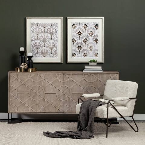Rivien Brown/White Solid Wood Frame Metal Leg 4 Door Sideboard - 72.5L x 18.0W x 34.0H