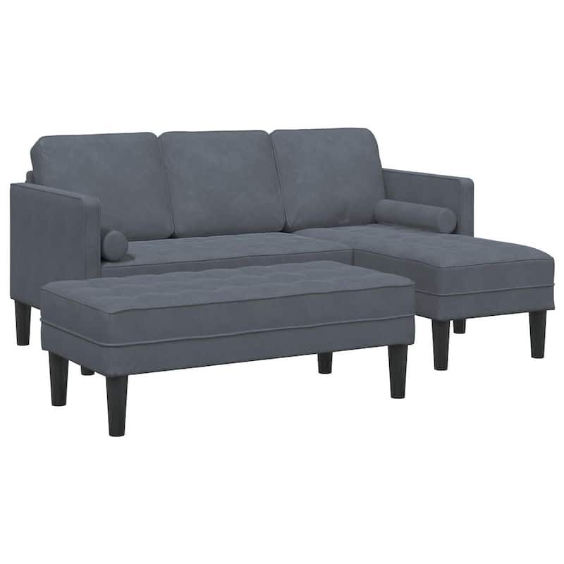 vidaXL Garden Sofa L-Shaped Black/Dark Grey/Light Grey Velvet - 68.1 x 51.6 x 26.4