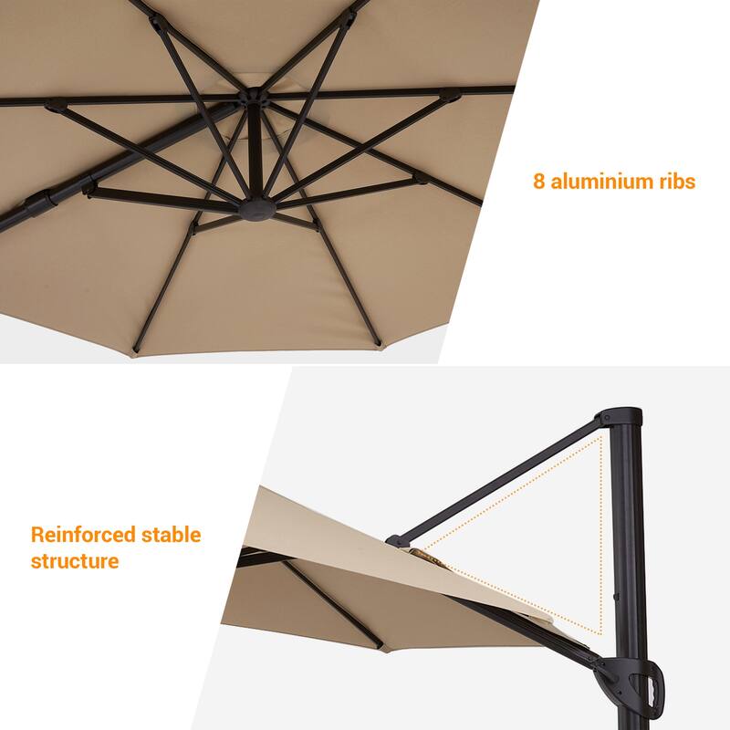 BONOSUKI 11FT Cantilever Patio Offset Umbrella With a Weight Base