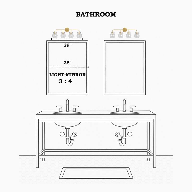 2/3/4-Light Modern Gold Bathroom Vanity Light Dimmable Seeded Glass Wall Sconces