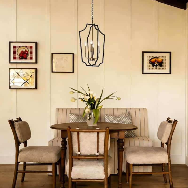 Industrial Farmhouse 4-Light Cage Metal Chandelier Black Gold Pendant Lights for Dining Room