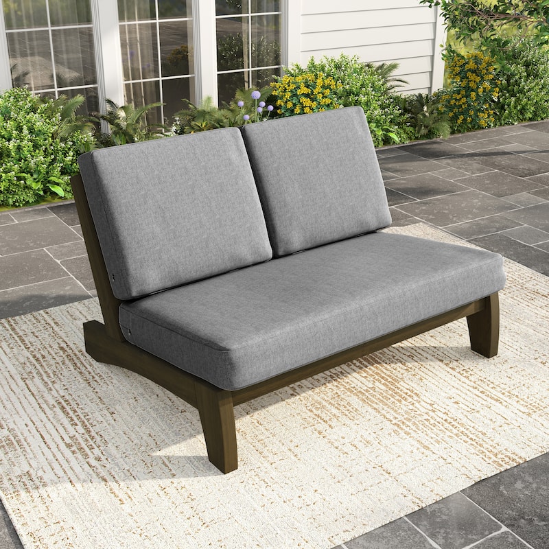 Outdoor Teak Wood Patio Loveseat with Cushions