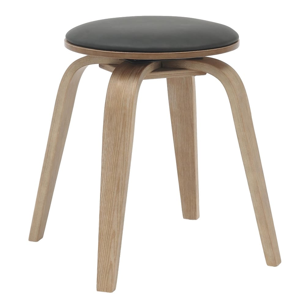 18 in. Leather Counter Stool Round Swivel Seat Poplar Wood Legs