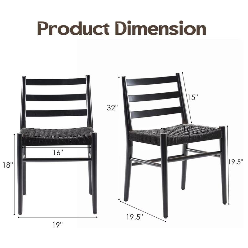 Woven Rope Seat Dining Chairs with Sturdy Metal Frame (Set of 2)