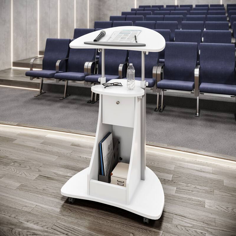 Sit-to-Stand Rolling Adjustable Laptop Cart With Storage, White