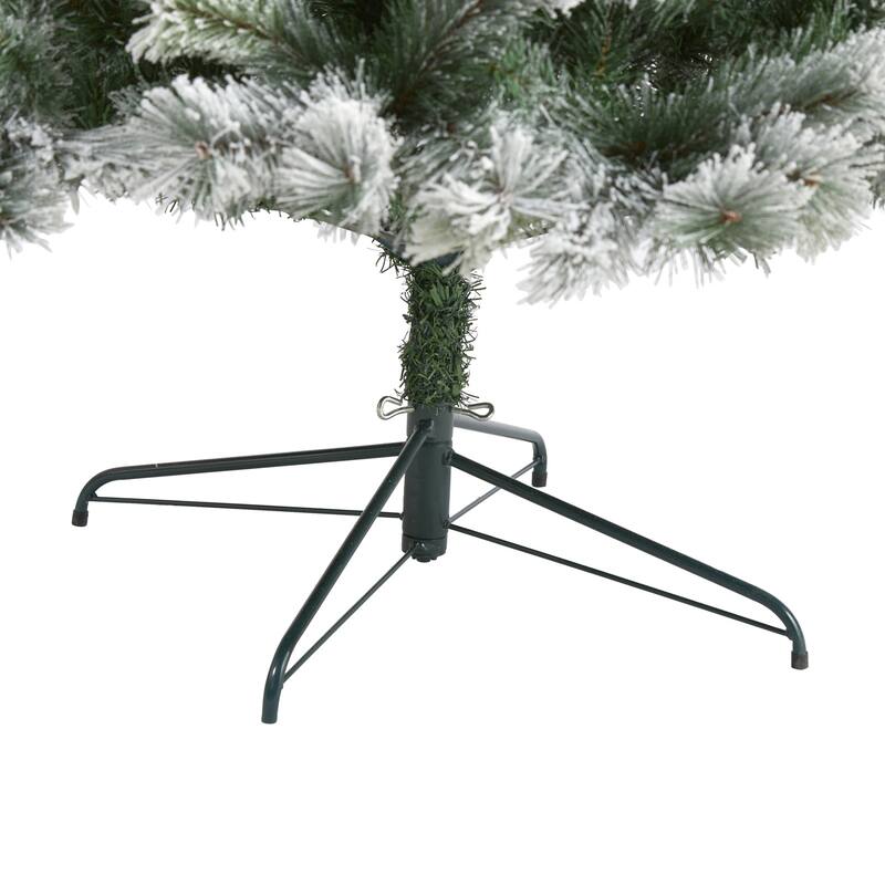 9ft Flocked Christmas Tree with Lights - Prelit Artificial Pine Holiday Decor - Green - 108