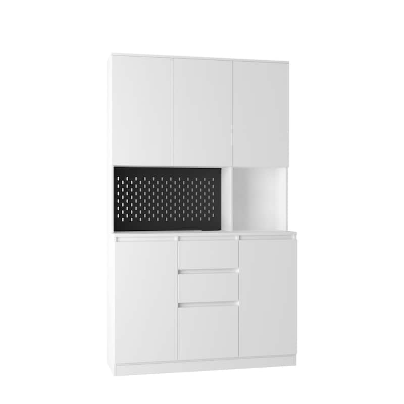 Freestanding Kitchen Pantry Cabinet with Charging Station, Buffet Sideboard with Drawer, Coffee Bar Cabine with Lights