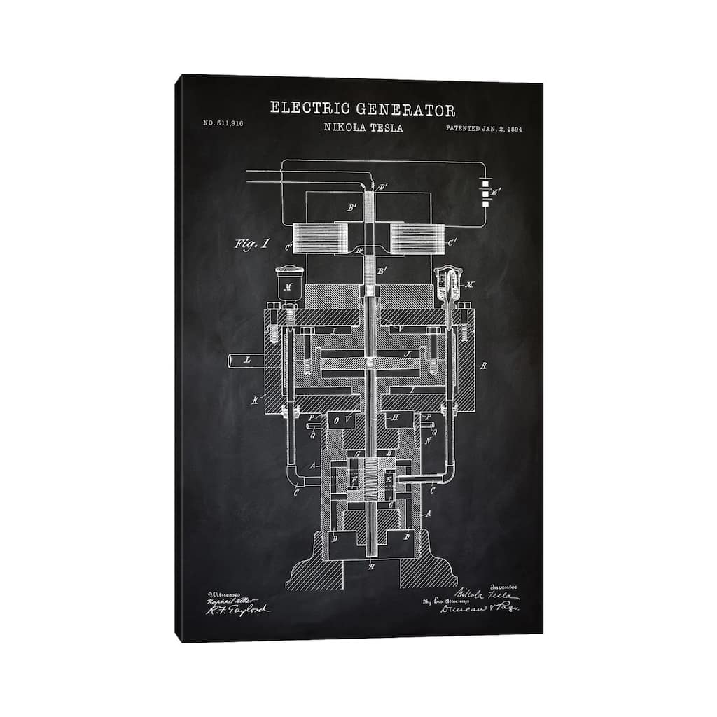 iCanvas "Tesla Electric Generator, Black" by PatentPrintStore Canvas Print