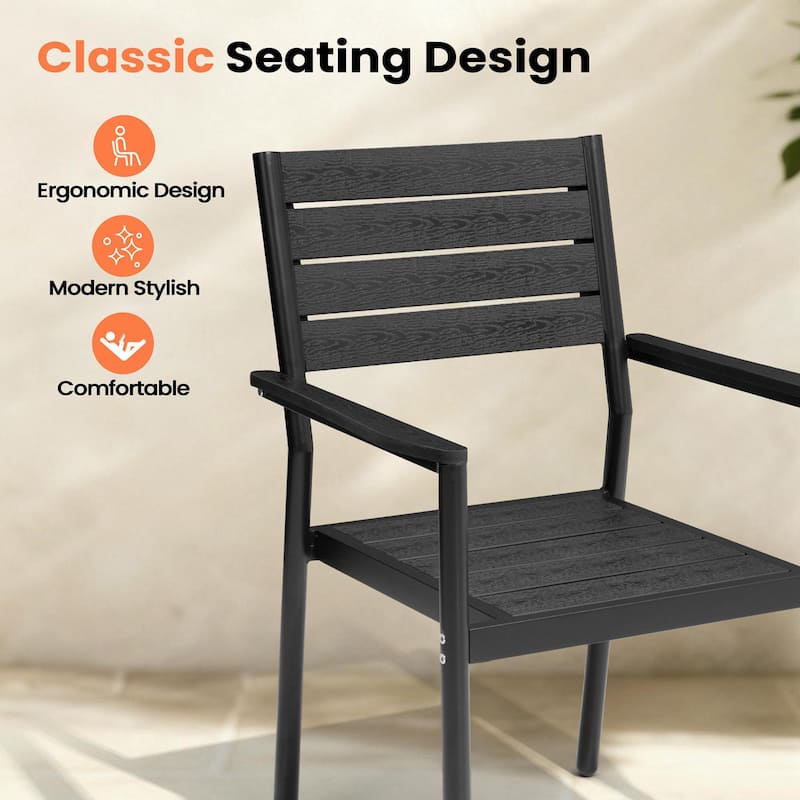 11PC Outdoor Patio Dining Set Aluminum Table with Stackable Armchairs w/ Premium Market Umbrella Sets