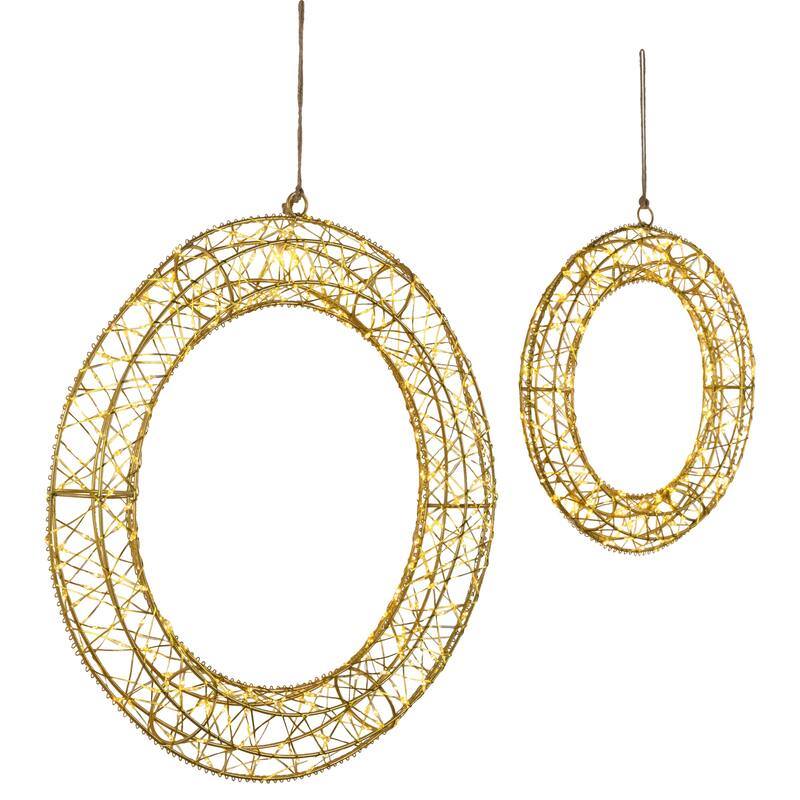 LED Lighted Hanging Christmas Wreath Decorations - 18" - Set of 2