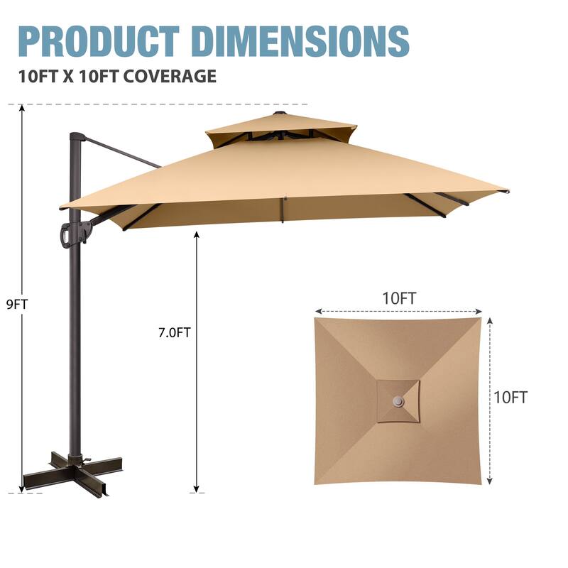 VredHom 10x10 FT Outdoor Patio Cantilever Offset Umbrella 360 degrees Rotation