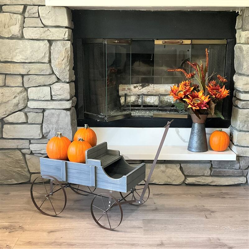 Goldcast Rustic Wagon Garden Planter with Metal Wheels
