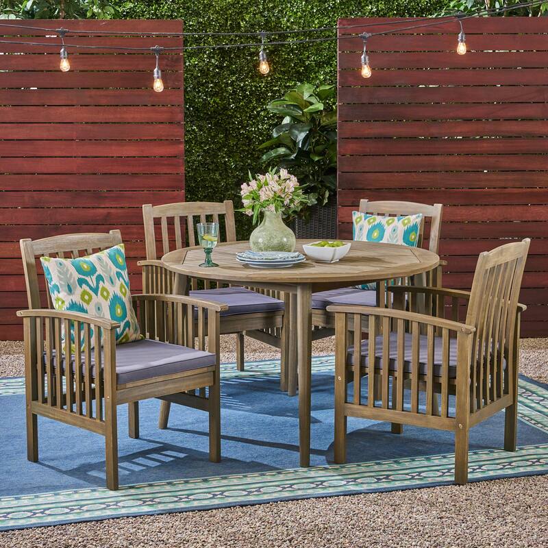 Casa Cushioned Acacia 5-piece Dining Set by Christopher Knight Home - Gray Finish + Dark Gray