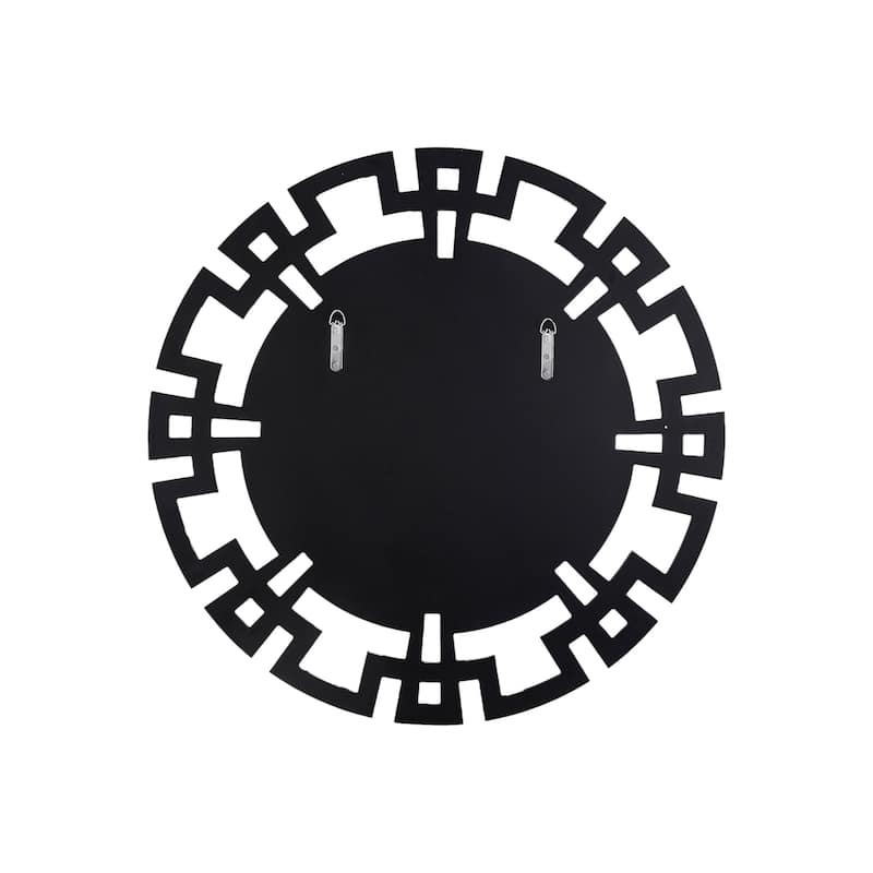 HomeRoots 32" Silver Glass Round Art Deco Geo Framed Accent Mirror - 31.50 in. x 31.50 in. x 0.79 in.